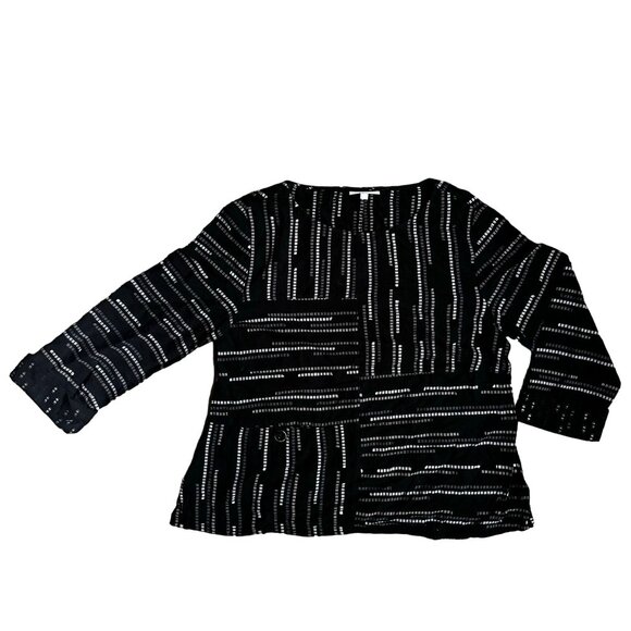 Habitat‎ Top Shirt Womens XS Boxy Lagenlook Oversized Patchwork Black White - Picture 1 of 8